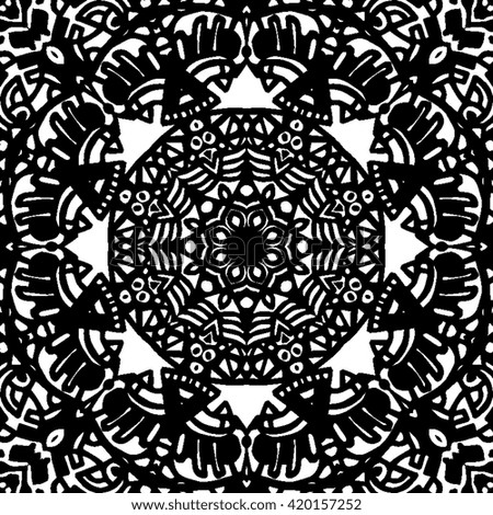 Seamless pattern. Black and white round ornament texture in vector. 