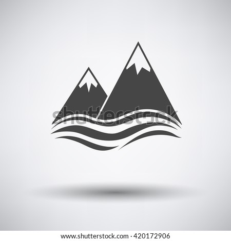 Snow peaks cliff on sea icon on gray background with round shadow. Vector illustration.