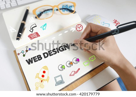 drawing icon cartoon with WEB DESIGN   concept on paper in the office 