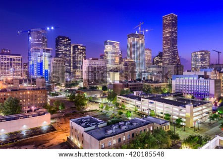 Houston, Texas, USA downtown city skyline at twilight.