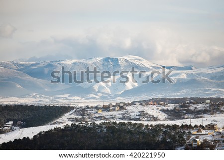 Crimean mountain landscape in winter snow