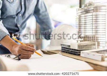 architecture drawing on architectural project Royalty-Free Stock Photo #420271675