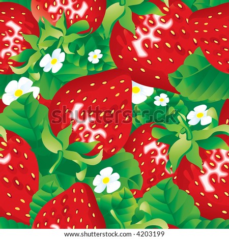 Raster version of vector seamless pattern of fresh red strawberry