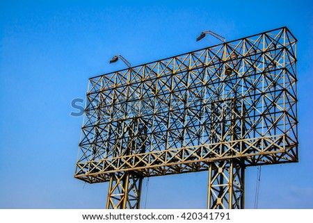 Steel frame for large billboard with clear sky ready for rent
