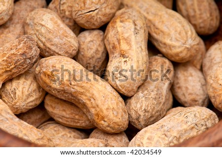 Close up view of peanuts, macro shot, use of selective focus.