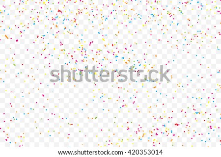 Colorful explosion of confetti. Isolated on transparent background. Colored glitter and sprinkles. Grainy abstract holiday illustration. Multi colored texture. Royalty-Free Stock Photo #420353014