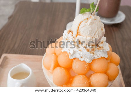 Dessert, Cantaloupe melon Ice cream or Bingsu.