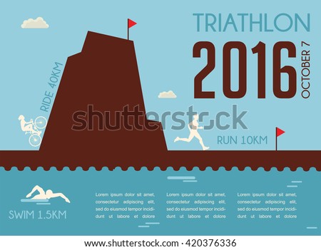 Retro triathlon competition  poster with cycling, running and swimming men