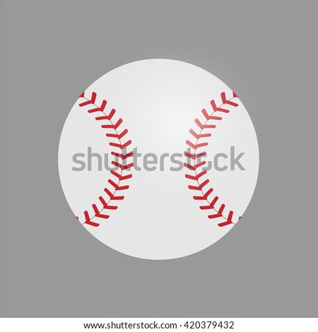 Isolated Red white baseball on grey background. Flat Sports vector illustration.