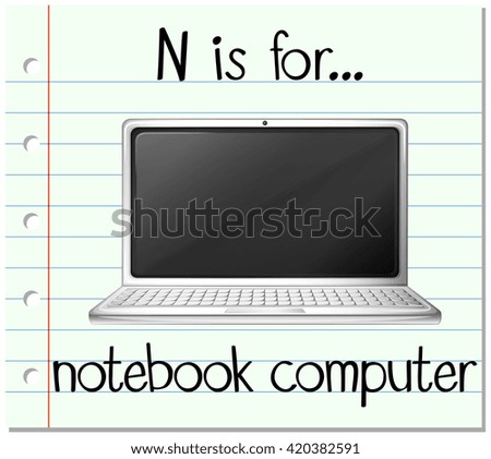 Flashcard letter N is for notebook computer illustration