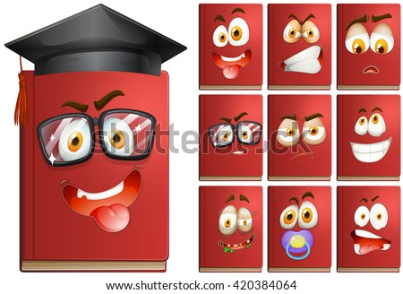 Red book with facial expressions illustration