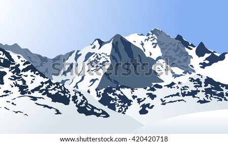 Snowy mountains landscape. Vector illustration. Outdoor background. Royalty-Free Stock Photo #420420718