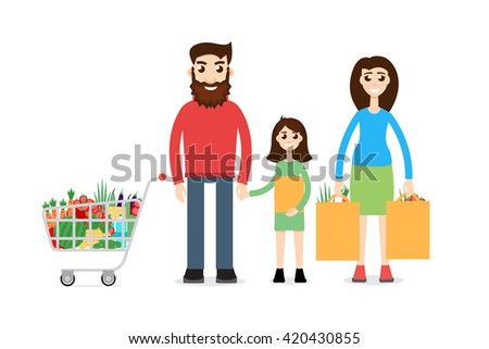 Family Shopping. Man with shopping cart