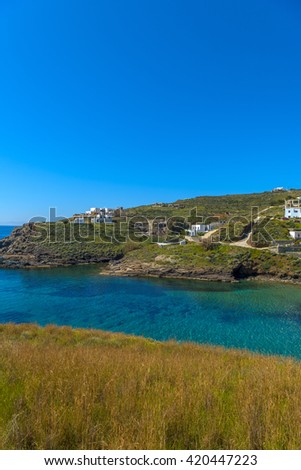Syros from above. Panoramic view of the greek countryside during summer.