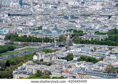 Paris sunny blue sky aerial view