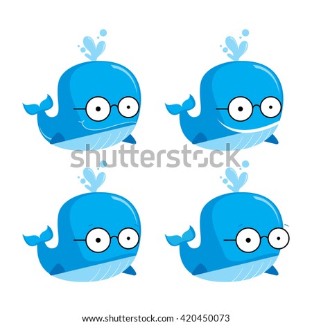 Blue whale in the glasses on a white background