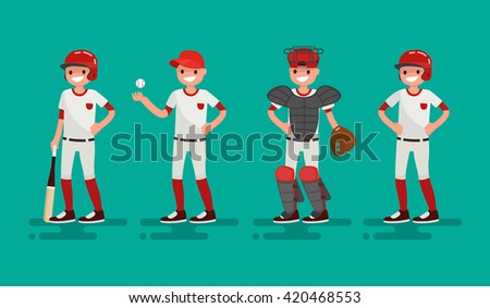 Basketball team. Batter, Pitcher, Catcher, Runner . Vector illustration of a flat design