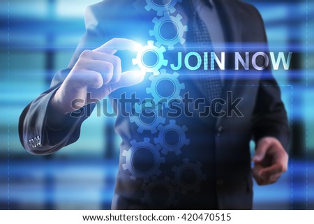 Businessman selecting Join now.