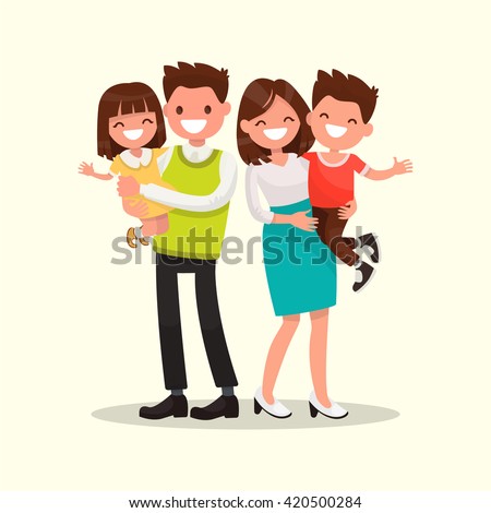Happy family. Father, mother, son and daughter together. Vector illustration of a flat design Royalty-Free Stock Photo #420500284