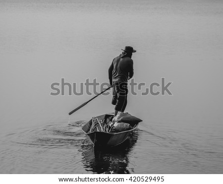 People fishing in the Lake - Monochrome