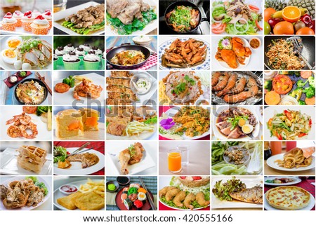 collage picture of food menu asian, american and chinese food