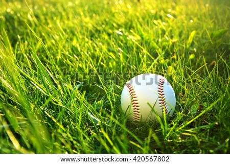 Baseball game. Baseball ball in grass.