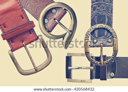 Belts with buckle unit. Toned colors vintage image