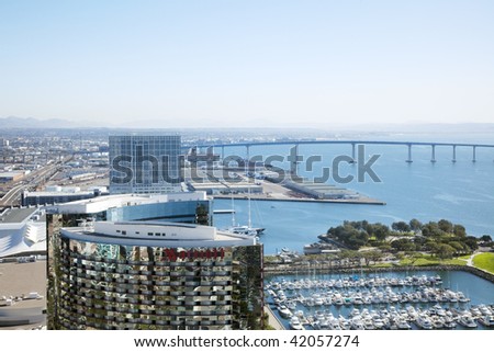 San Diego Downtown sky view and Coronado bridge