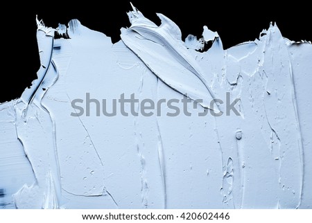 white abstract painting - oil paint on black background