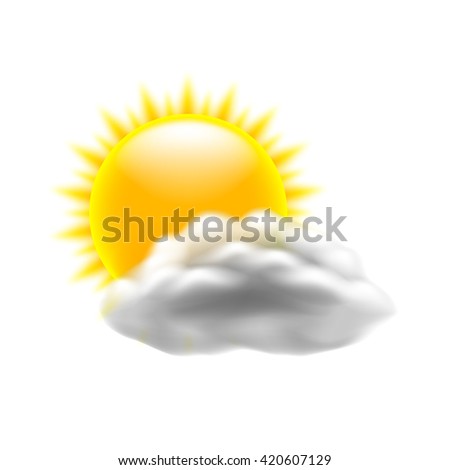 Sun with cloud isolated on white photo-realistic vector illustration
