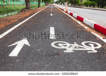 Bike lanes and white bike symbol in thailand