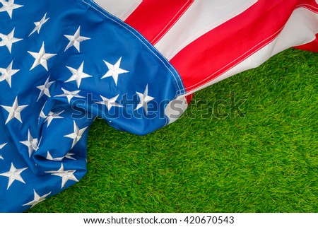American flag on green grass