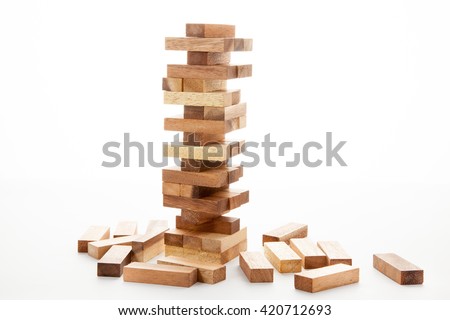 Blocks of wood isolated on white background, strategy game as a business plan for team work Royalty-Free Stock Photo #420712693
