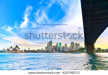 Panorama of Sydney Harbour at dusk