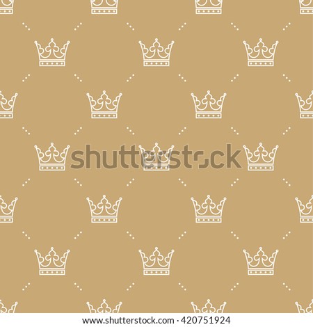 Seamless pattern in retro style with a white crown on a gold background. Can be used for wallpaper, pattern fills, web page background,surface textures. Vector Illustration.