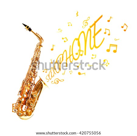 Saxophone and notes coming out isolated on white