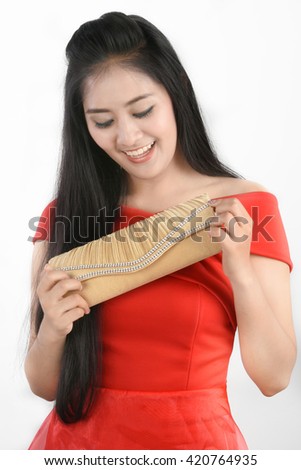 Asian woman customer shopping new fashion handbag 