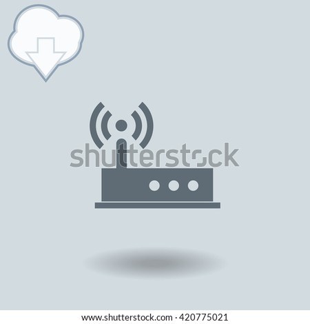 Modem icon with shadow. Cloud of download with arrow.