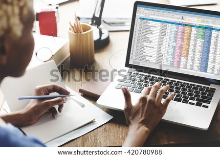 Spreadsheet Document Information Financial Startup Concept Royalty-Free Stock Photo #420780988