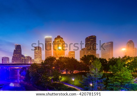 Houston, Texas, USA misty morning skyline.