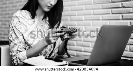 Woman Photographer Connection Laptop Working Concept