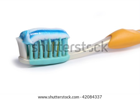 tooth brush with paste on  white background Royalty-Free Stock Photo #42084337