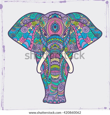Greeting Beautiful card with Elephant Frame of animal made in vector Illustration for design pattern textiles Hand drawn map with Elephant Bright print on t-shirt cup canvas and other object