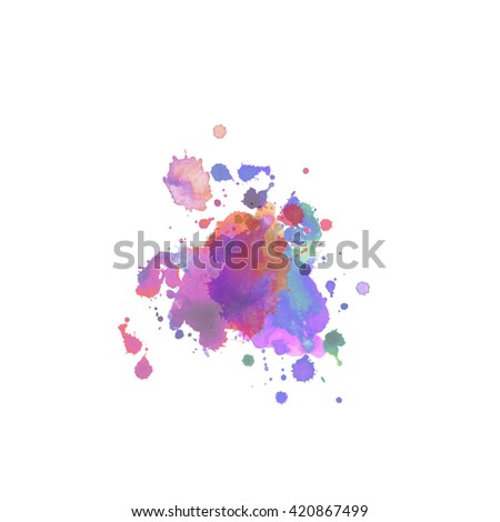 Bright watercolor spot with droplets, smudges, stains, splashes. Colorful multicolor blot in grunge style. To design and decor backgrounds, banners, flyers.