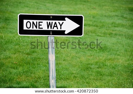 one way sign against green lawn