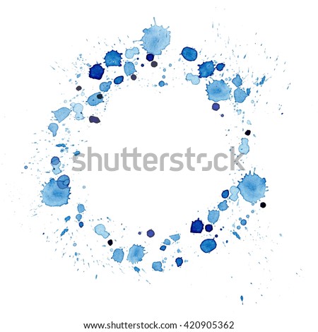 splattered watercolor circle border blue Royalty-Free Stock Photo #420905362