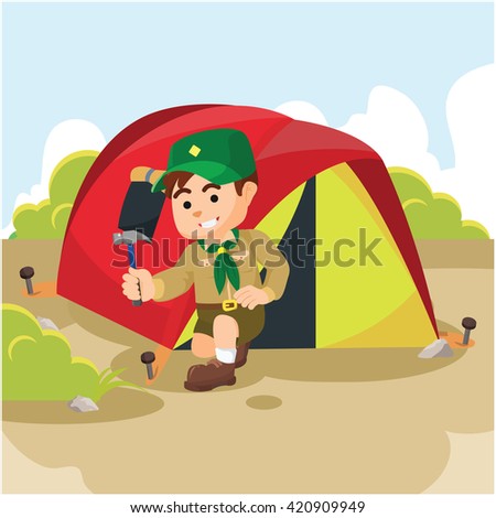 Boy scout preparing tent