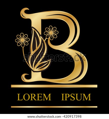 Gold logo font b type Design leaves with flowers in letter B logo