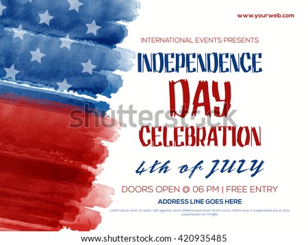 Creative Invitation Flyer decorated with blue and red brush strokes for 4th of July, American Independence Day Party celebration. Royalty-Free Stock Photo #420935485