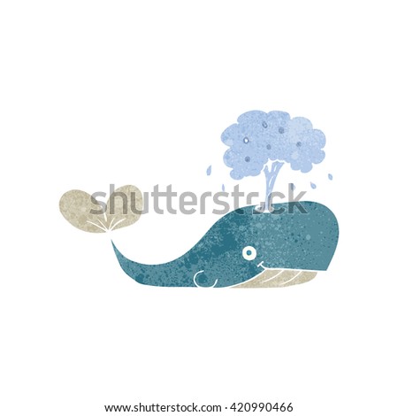 freehand retro cartoon whale spouting water
